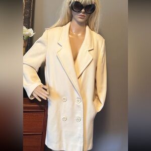 Vintage Chic Cream Double-Breasted Women's Pea Jacket